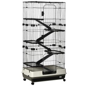 32L 6-Level Small Animal Cage Rabbit Hutch With Wheels Slide-out Tray Black For Bunny Chinchillas Ferret