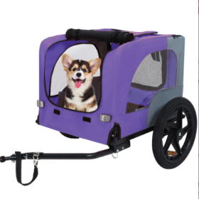 sUtdoor Heavy Duty Collapsible Pet Bike Trailer With 16-Inch All Terrain Wheels & Universal Hitch   Foldable Dog Cargo Carrier Cart For Bicycles (Color: Purple)