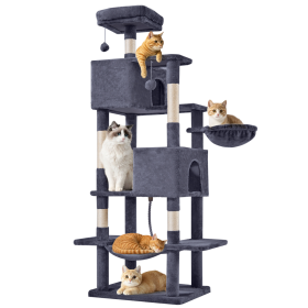 66 Inch Cat Tree Tower, Large Multi-Cat Climbing Extended Platform, Hammock, Pet House For Indoor Cats And Kittens Play (Color: Dark Grey)